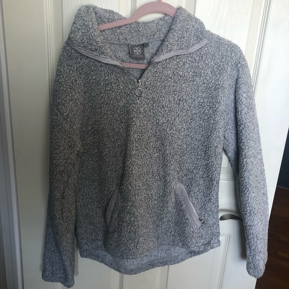 Half Zip Gray Teddy Sweater